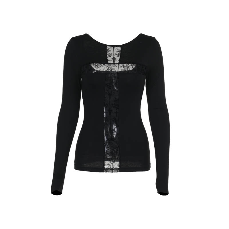Color Block Long Sleeve Cross Graphic T-Shirt for Women