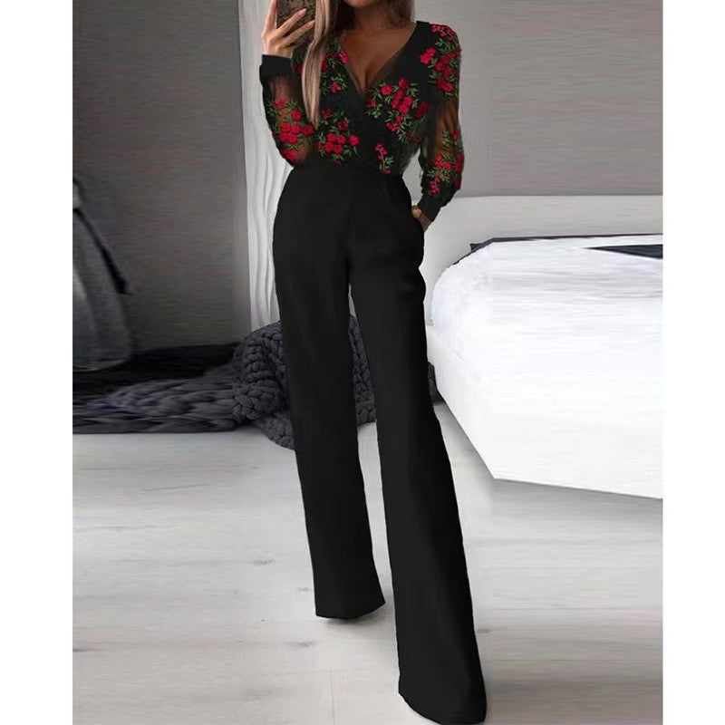 Elegant Maxi Jumpsuit With Mandarin Collar, Casual Comfort
