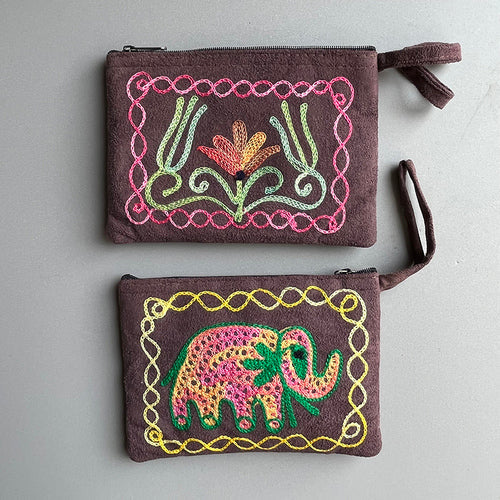 Nepali Hand-Embroidered Suede Ethnic Style Mini Coin Purse Pocket Card Bag Short Fabric Coin Bag