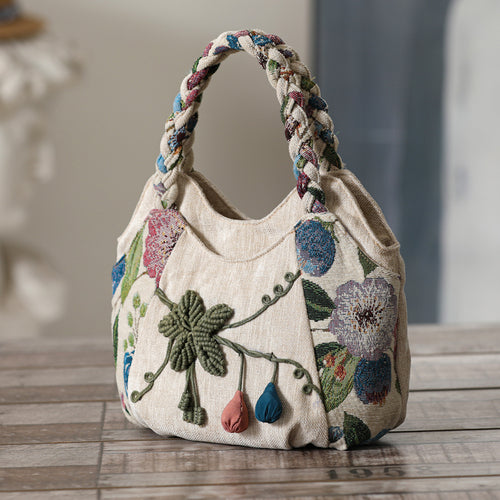 Ethnic Style Hand-Woven Canvas Bag Multi-Compartment Handbag Casual Style Multi-Compartment Handbag Zipper Women'S Cloth Bag