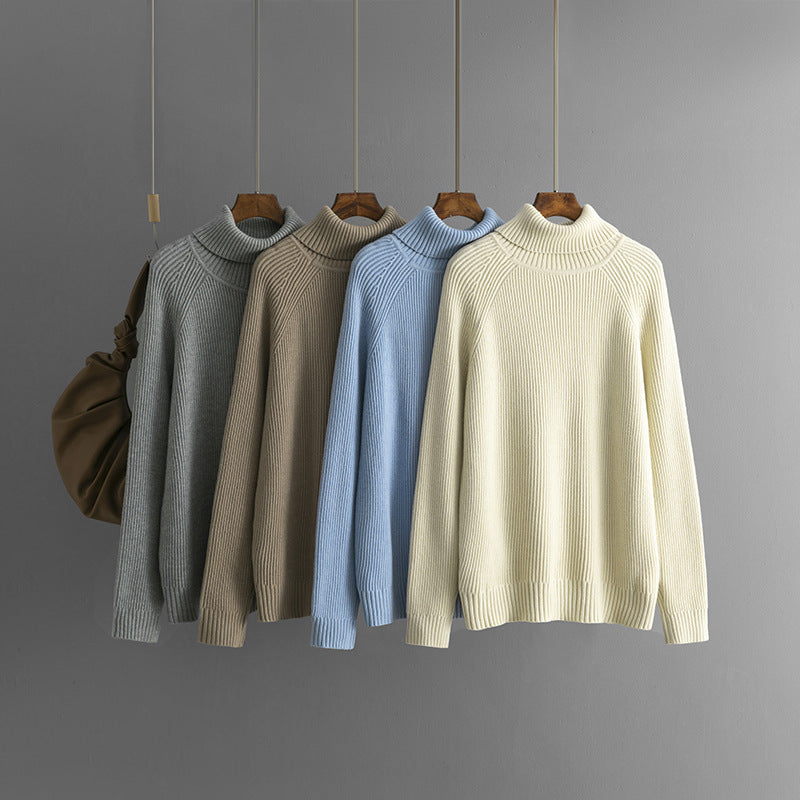 Solid Color Turtleneck Thicken Knit Sweater