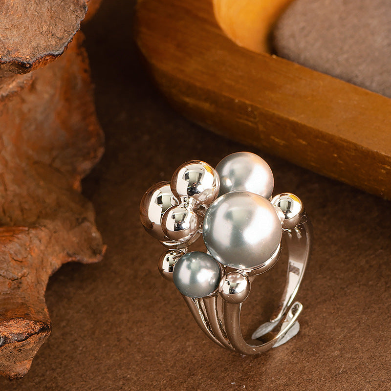 Adjustable Open Pearl Ring For Women In Gold Plated Fashion