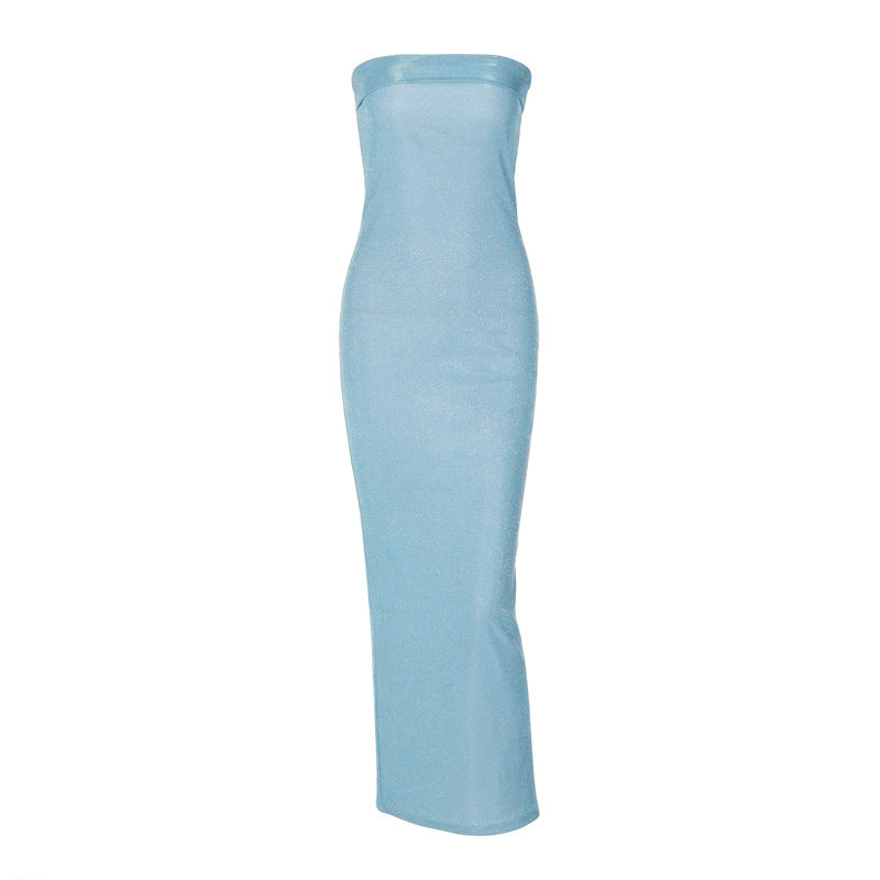 Blue Off-Shoulder Bodycon Dress Stylish Elegant Fashion