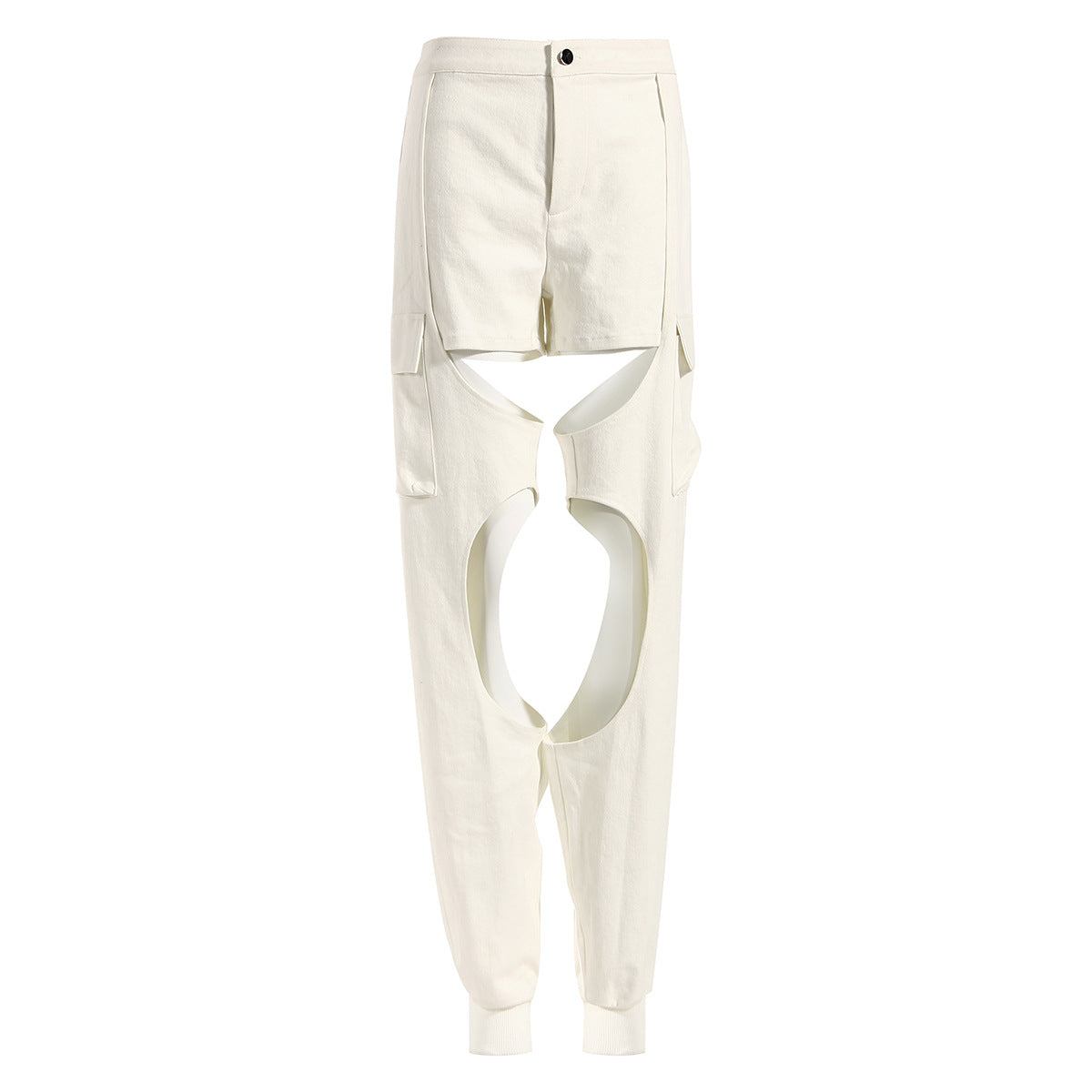 White Hollow Lace-Up Cropped Top And Denim Pants Set