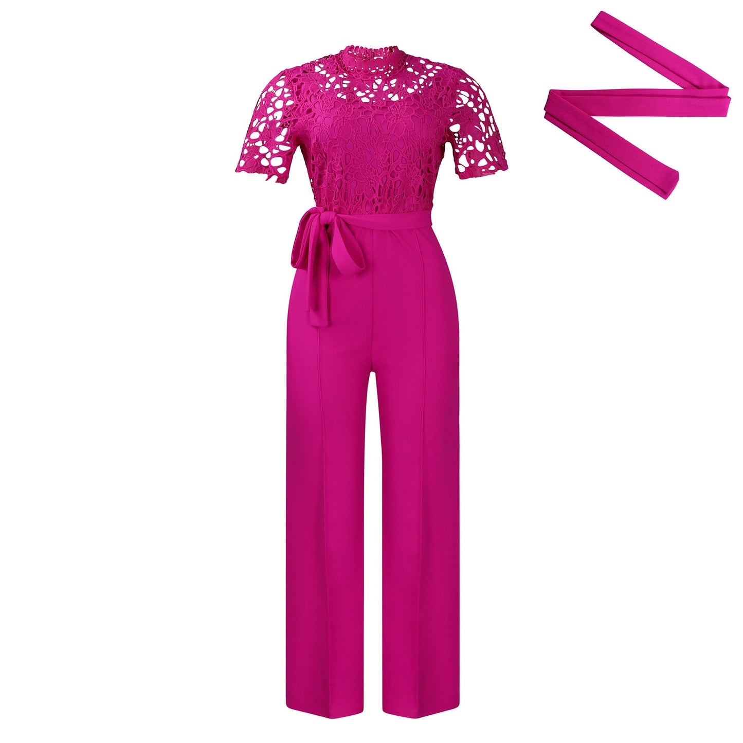 Sexy Lace Trim Halter Jumpsuit Elegant Wide-Leg Pants