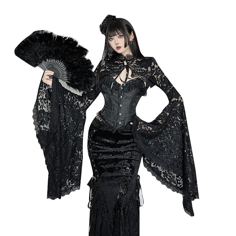 Dark Lace Crop Cardigan Summer Streetwear