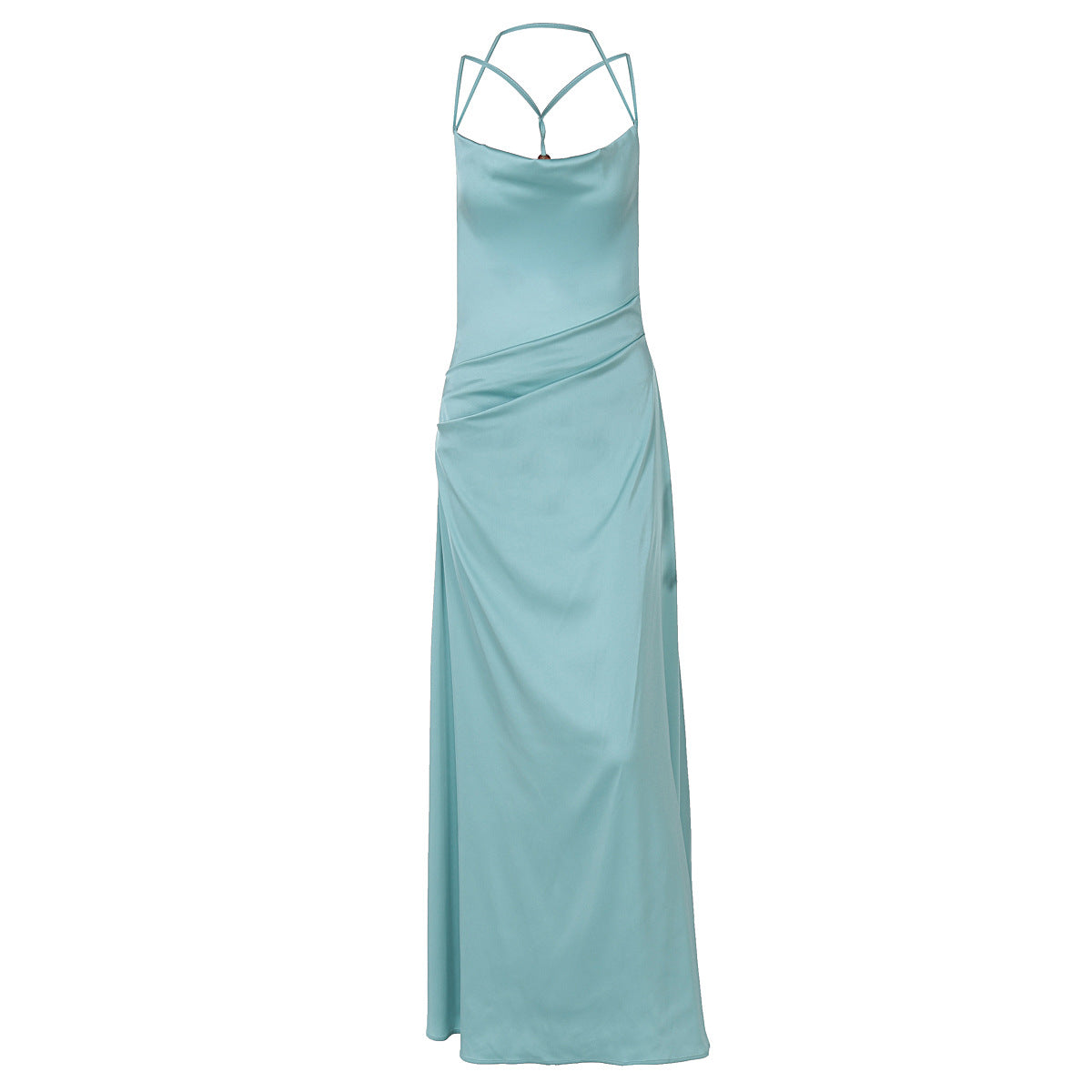 Blue Backless Sleeveless Evening Dress Elegant Fit and Flare