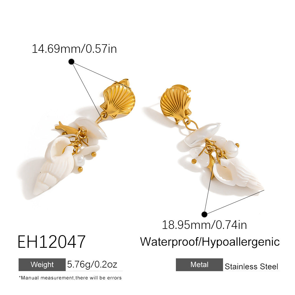 Shell Inspired Geometric Stainless Steel Pearl Earrings for Elegant Casual Wear