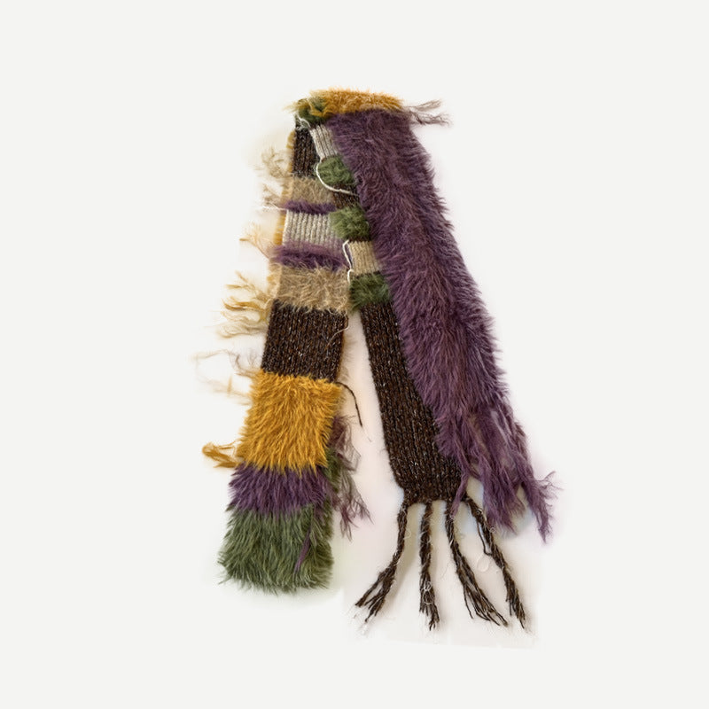Color Blocked Knitted Fringe Scarf Soft Acrylic Unisex