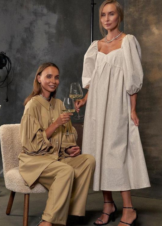Linen Maxi Dress With Puff Sleeves And Square Neckline