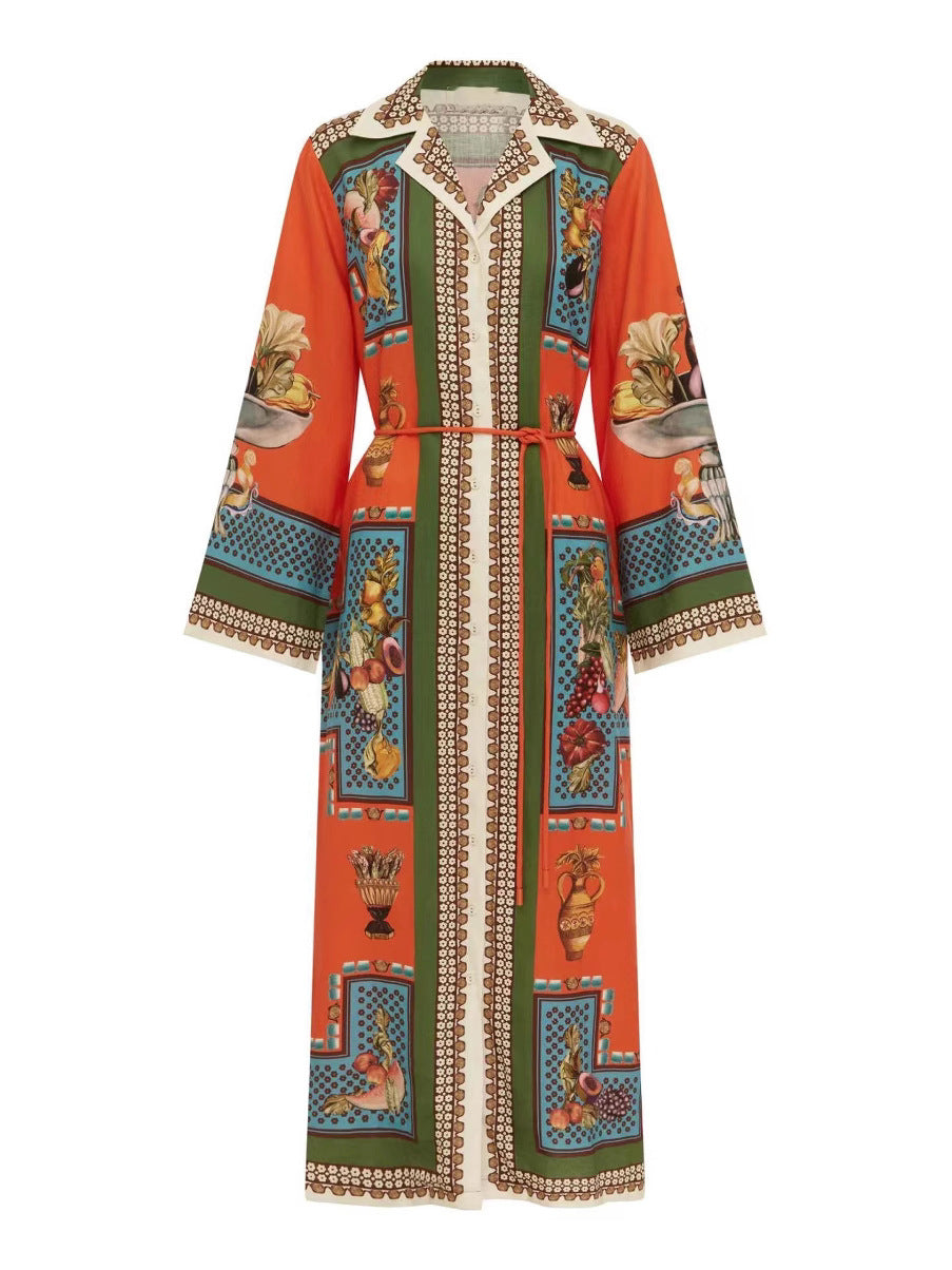 Elegant Floral Long Linen Cardigan Dress
