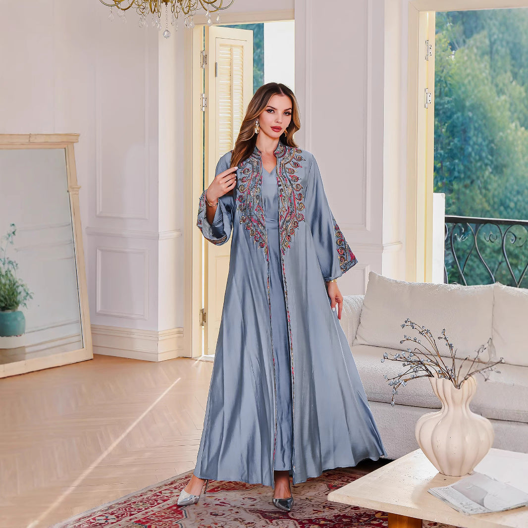 Muslim Embroidered Abaya Dress Two-Piece Evening Wear