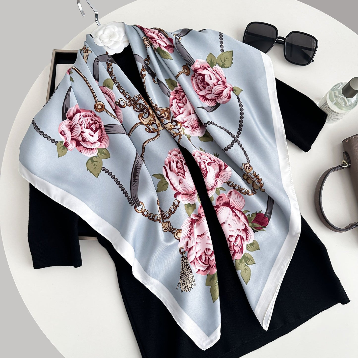 Color Block Print Soft Square Silk Scarf