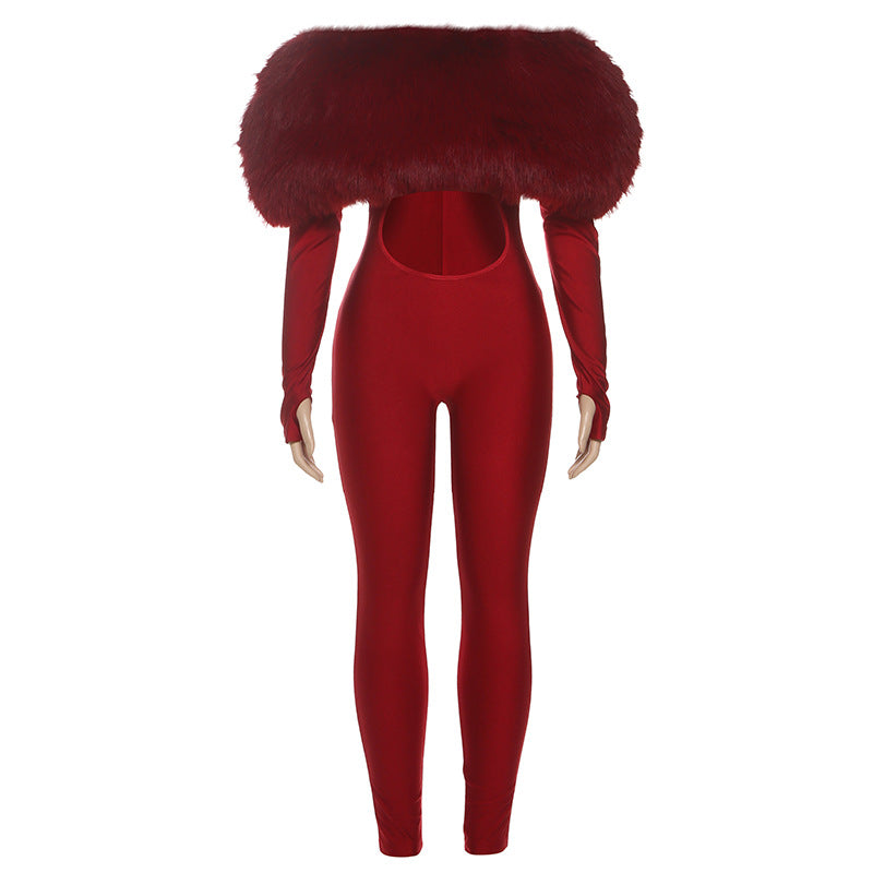 Off-Shoulder Cropped Long Sleeve Jumpsuit Women