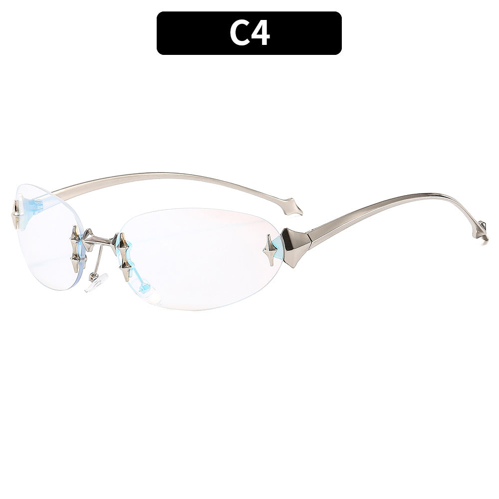 Y2K Star Oval Sunglasses Retro Metal Sunglasses for Outdoor Style
