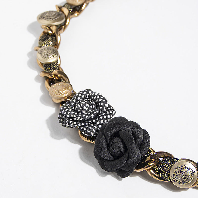 Vintage Rose Silk Chain Pearl Waist Belt