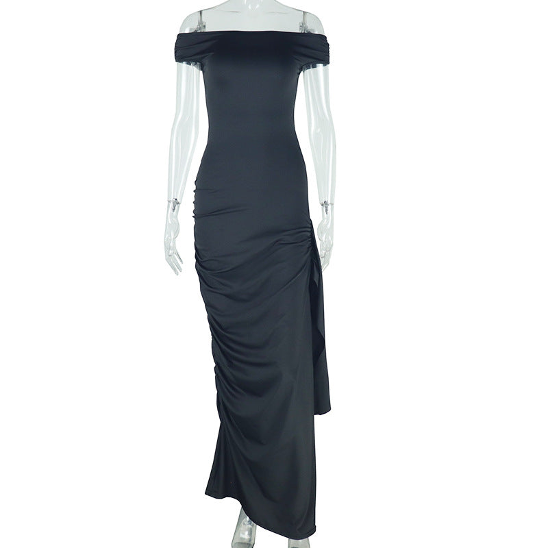 Casual Asymmetrical Neck Dress With Ruffle Detail