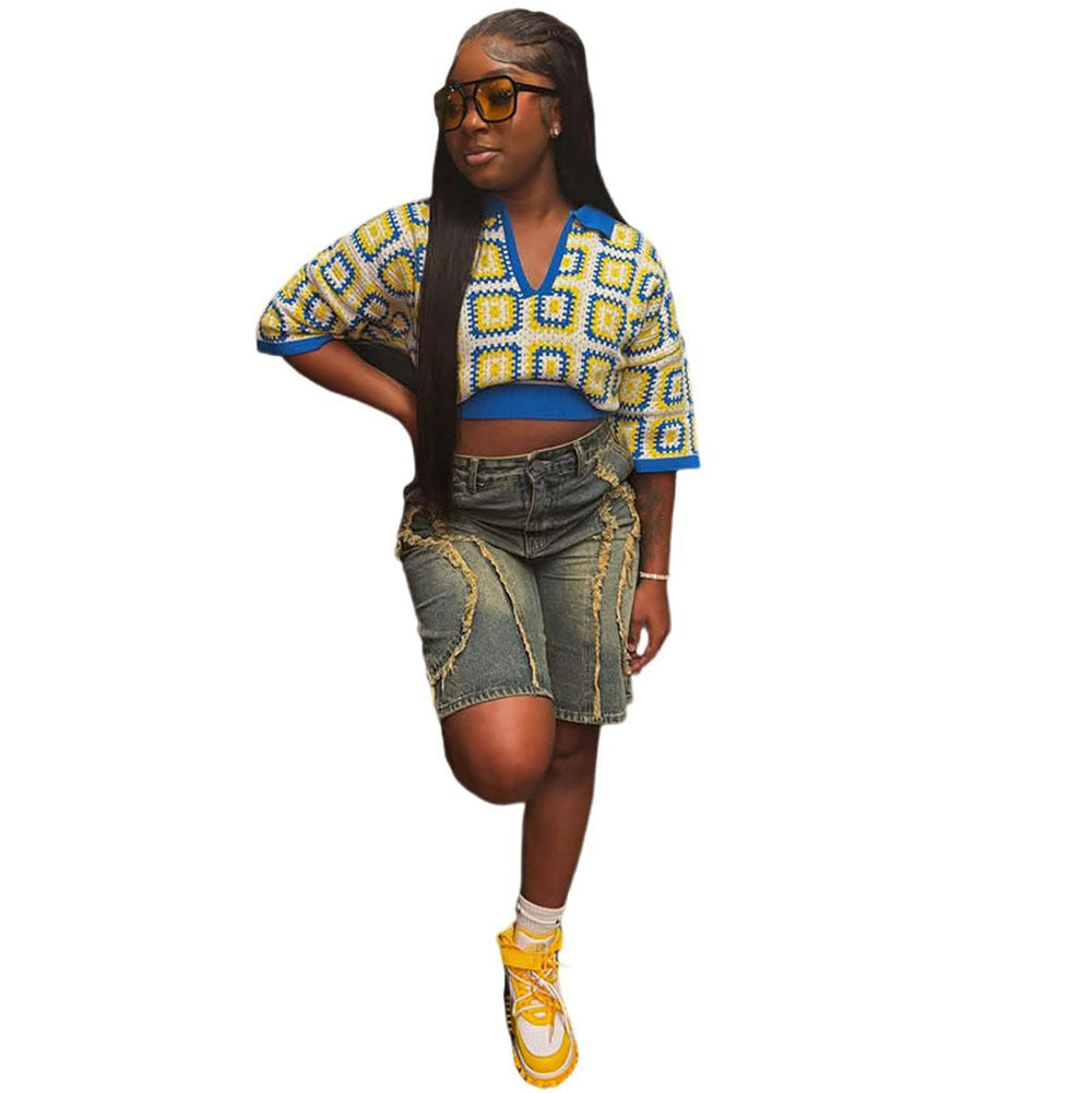 Women'S Vintage High-Waisted Denim Shorts With Frayed Hem