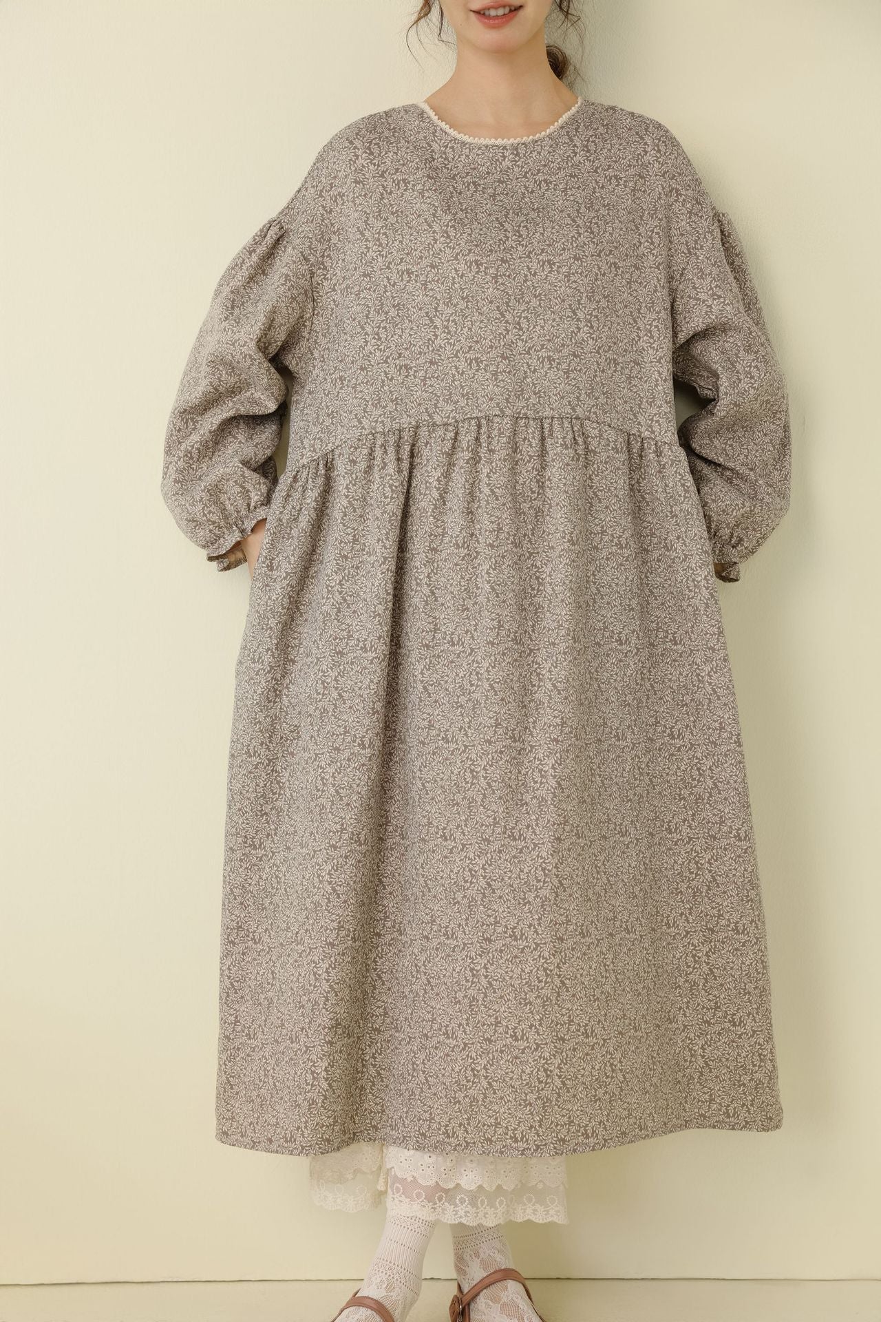 Japanese Style Floral Maxi Dress Casual Long Sleeve