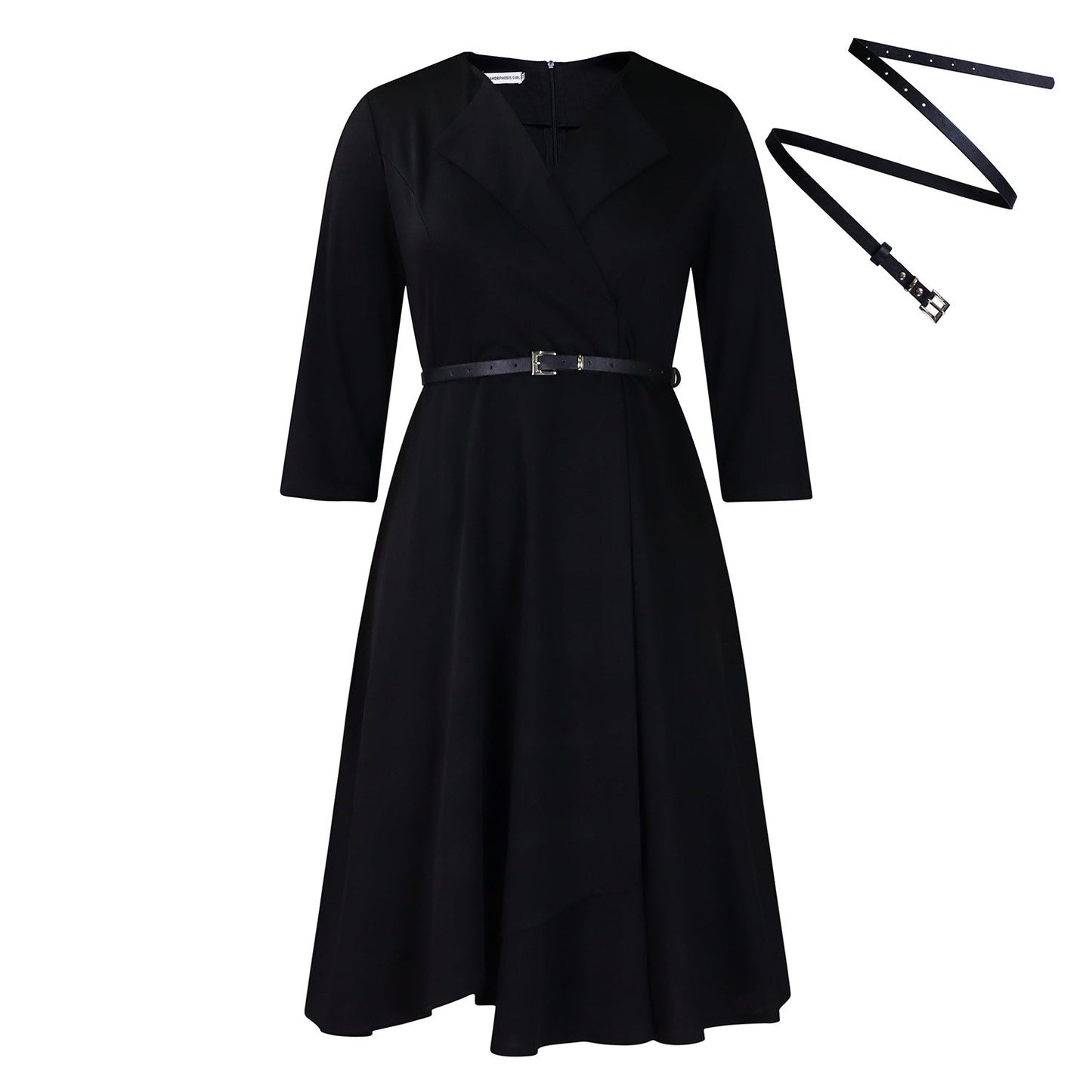 Elegant V-Neck Solid Color A-Line Dress With Belt
