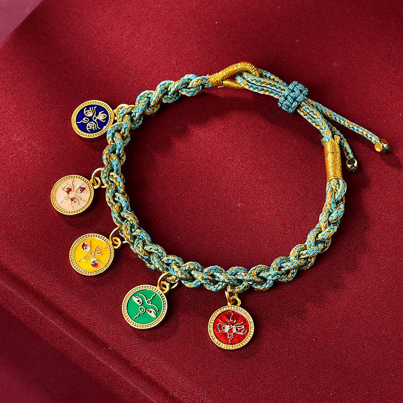 Tibetan Handwoven Colorful Five Way God Of Wealth Bracelet Rope Tangka God Of Wealth Green Tara Zakiram Bracelet