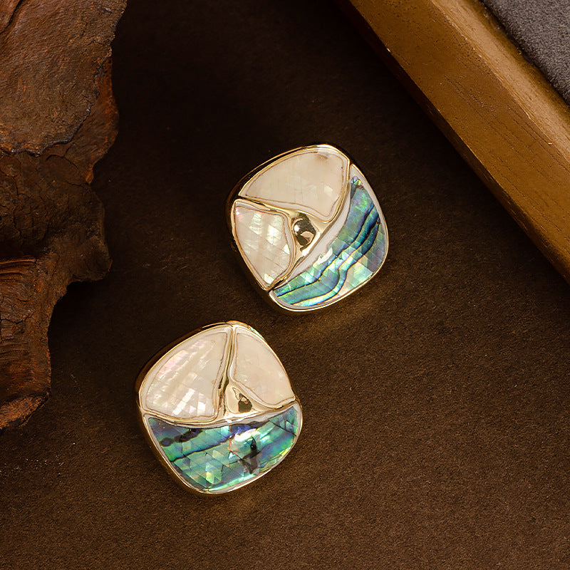 Geometric Abalone Drop Oil Earrings Stylish Ol 925 Silver Pin