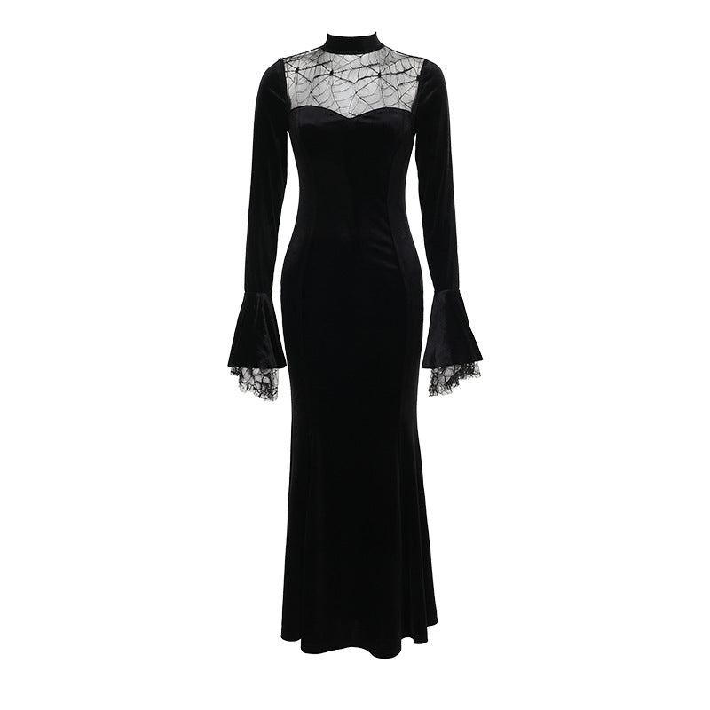 Spider Web Lace Patchwork Midi Dress