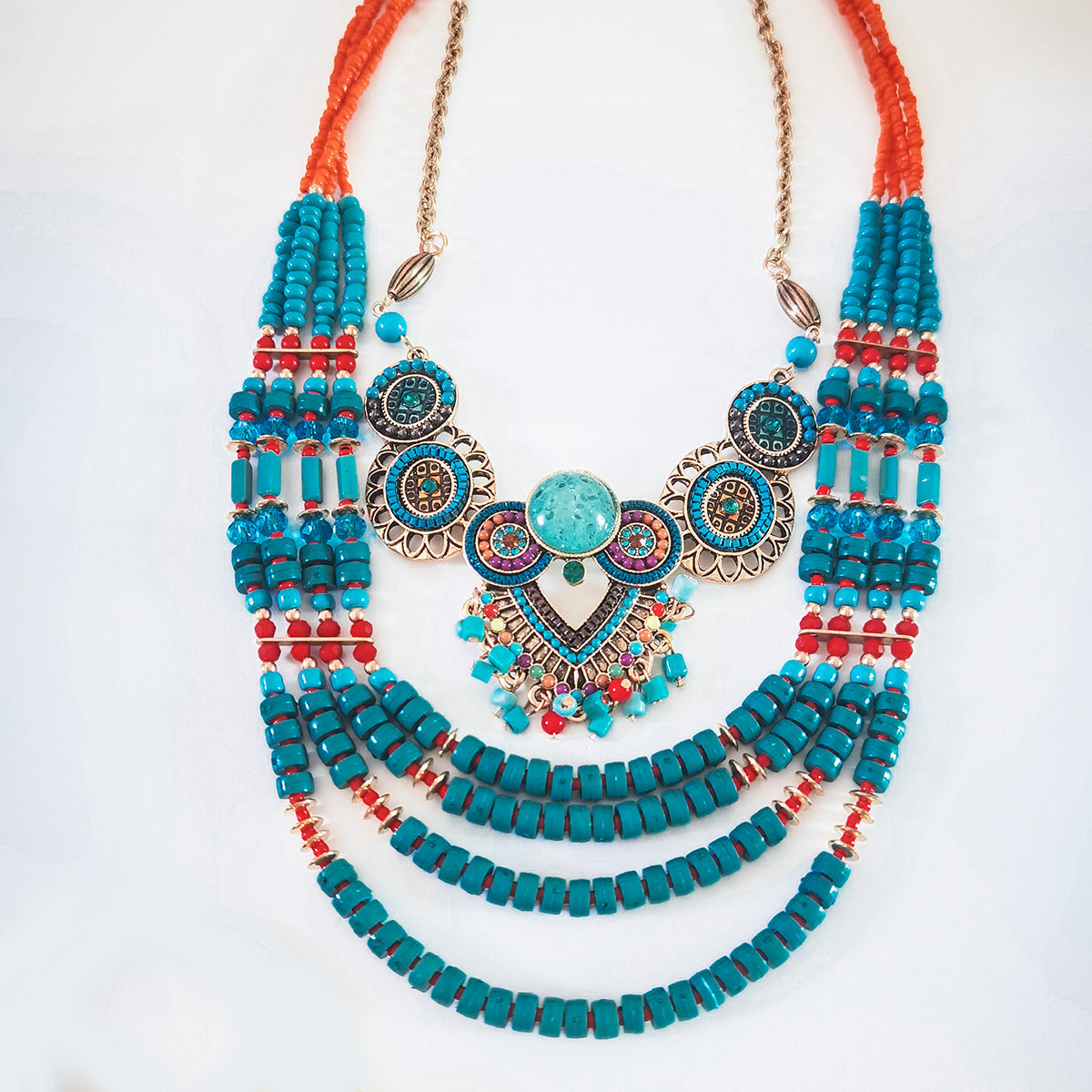 Ethnic Tibetan Hair Ornaments Tiara Headwear Bohemian Blue-Green Multilayer Beaded Pendant Headwear