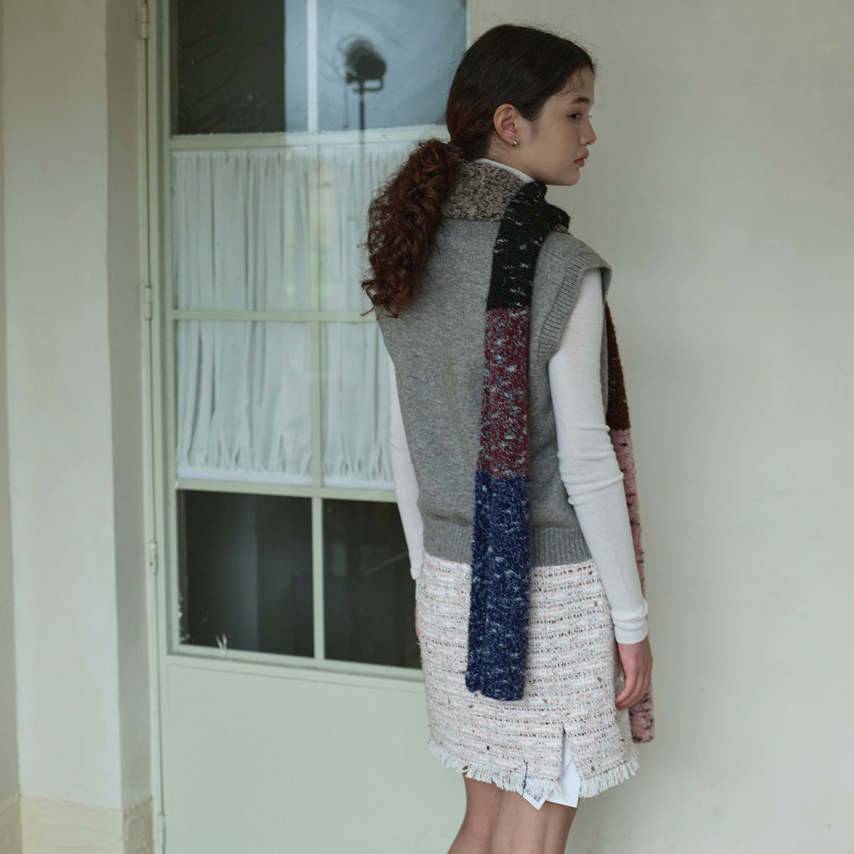 Color Block Knitted Scarf Soft Acrylic Thick Comfortable