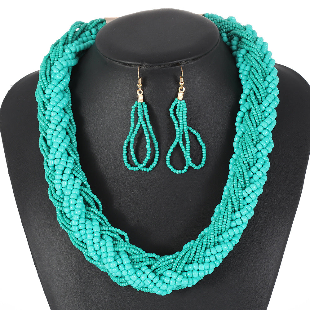 Colorful Multi-Layer Beaded Statement Necklace Set