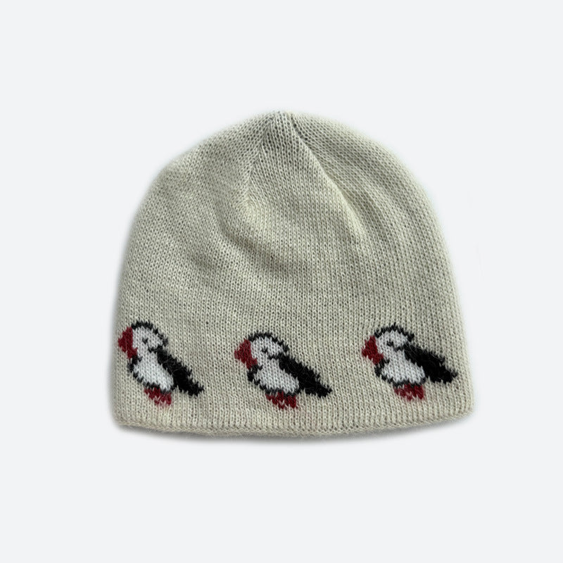 Knitted Bird Pattern Wool Beanie for Women