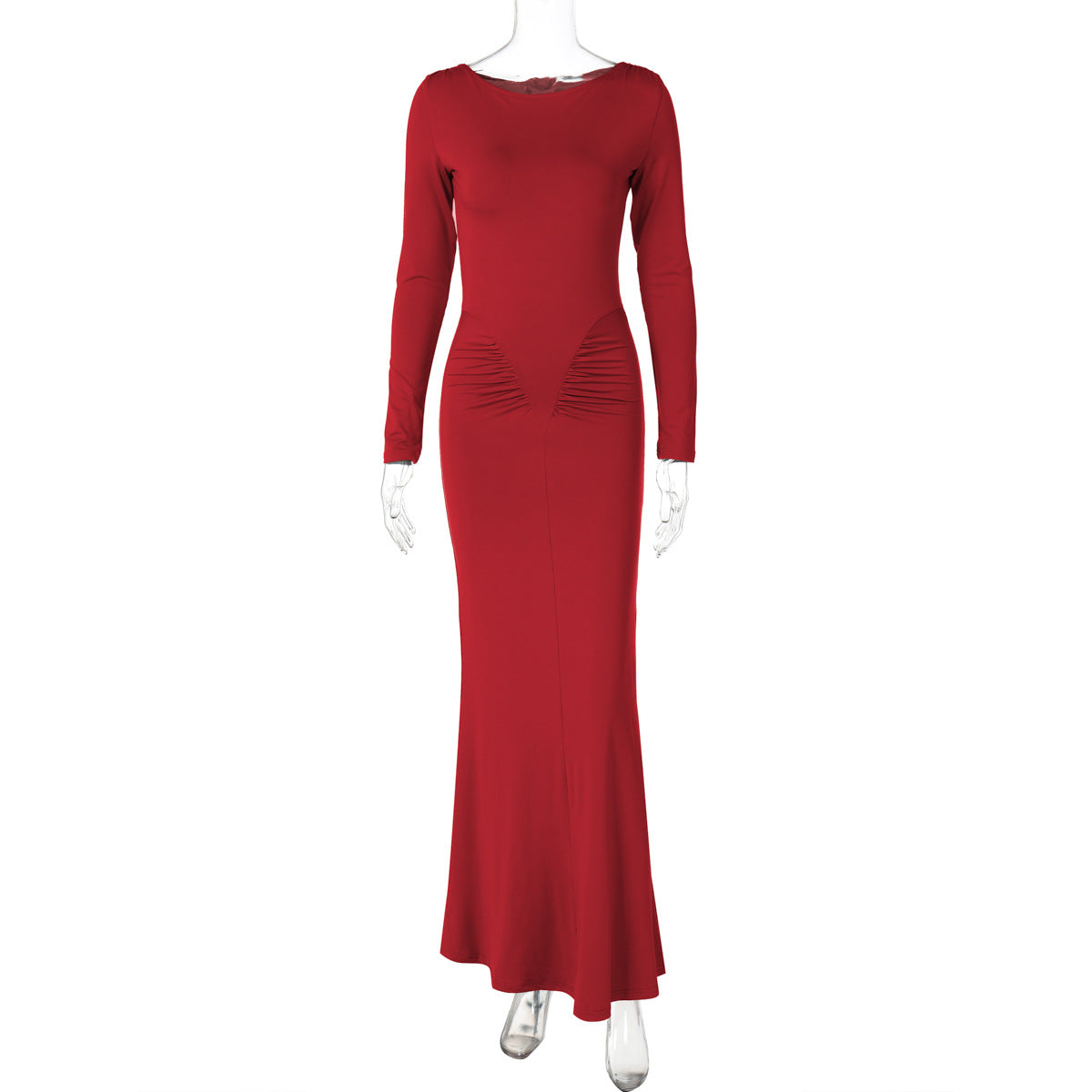 Chic Fit Ruched Round Neck Long Sleeve Dress