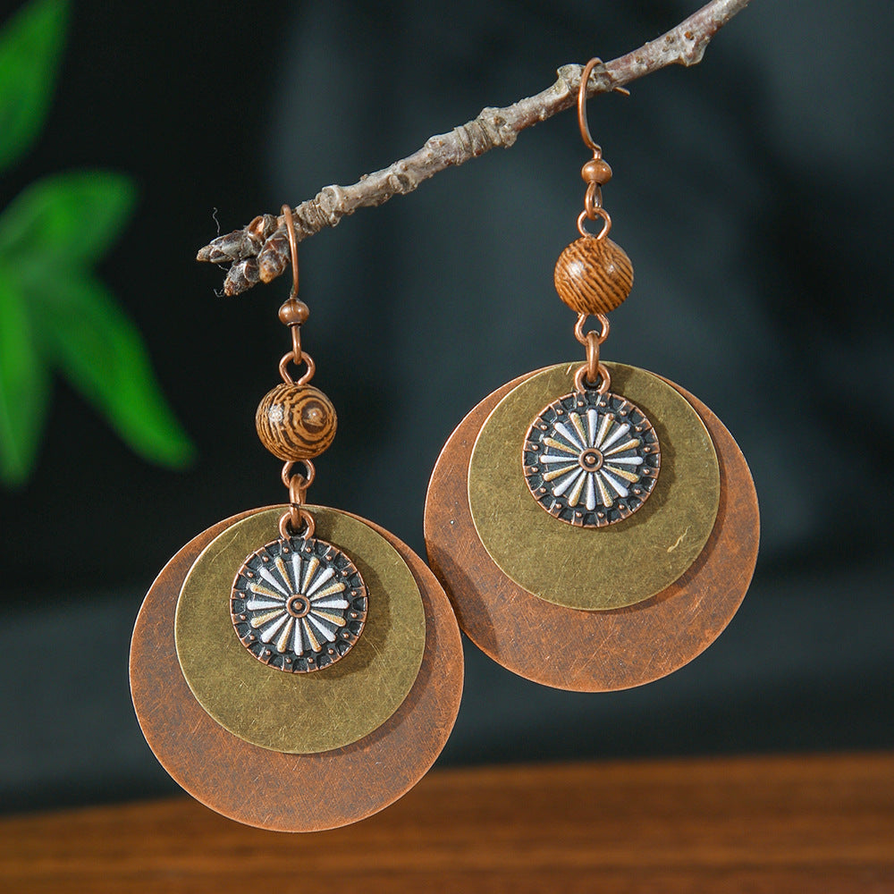 Trendy Bohemian Double Layer Round Disc Earrings