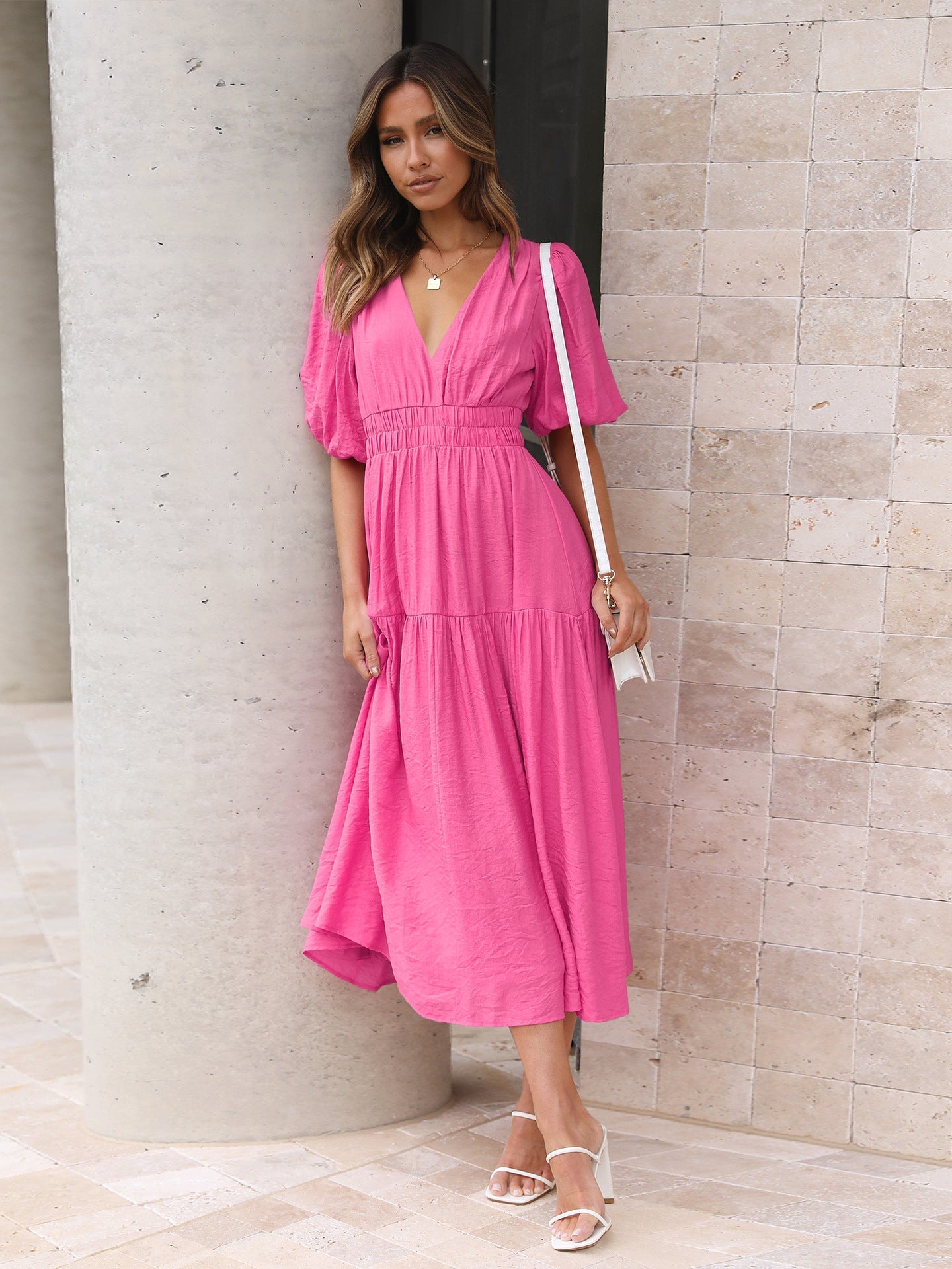 Elegant Ruffle Detail Evening Gown in Various Colors