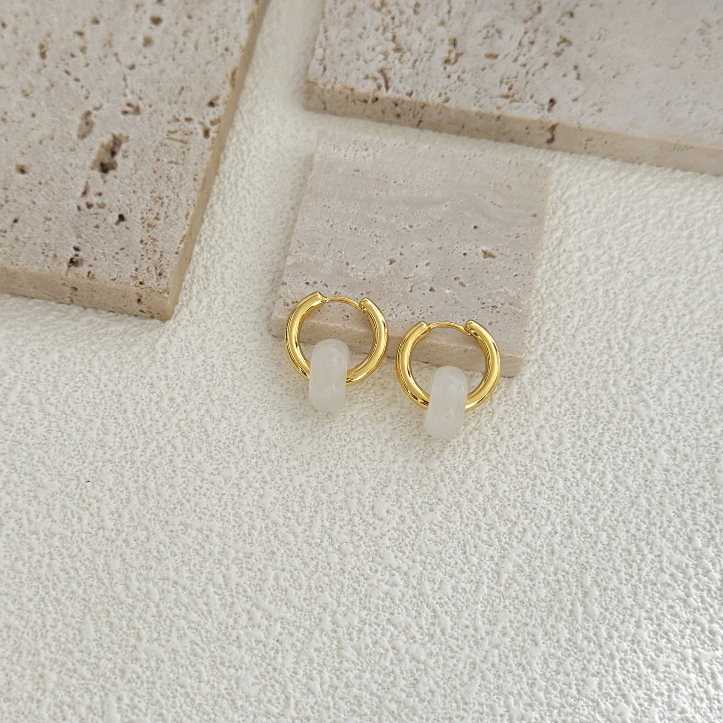 Vintage Natural Stone Bead Hoop Earrings