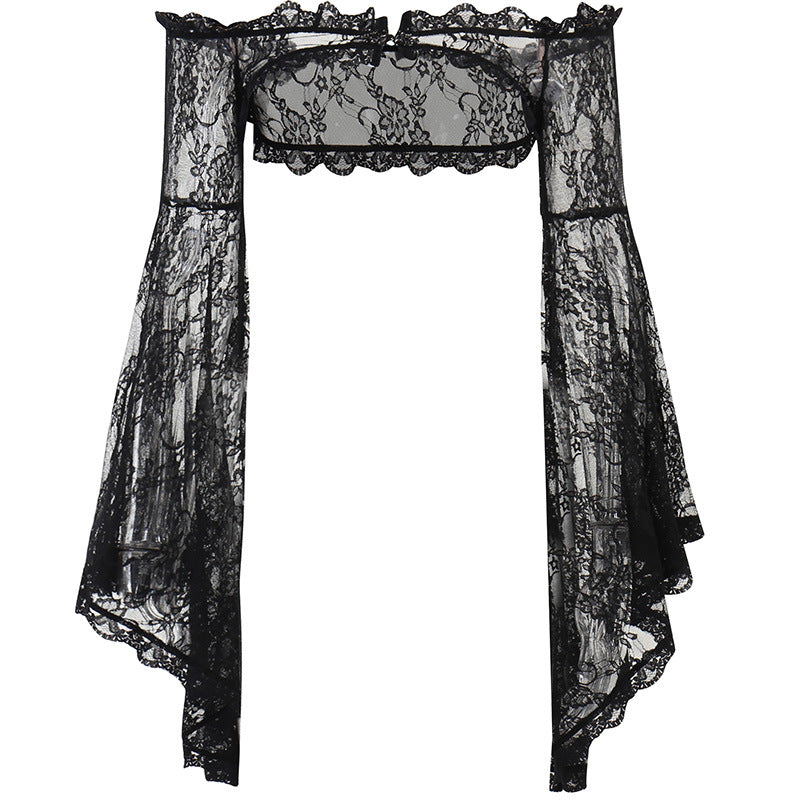 Dark Aesthetic Lace Inset Sheer Long Sleeve Cardigan