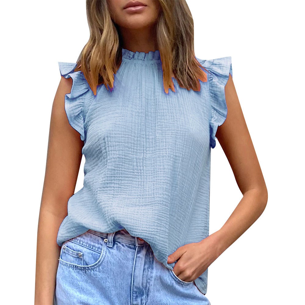 Solid Color Splicing Sleeveless Top Fashion Casual Chiffon T-Shirt Vest