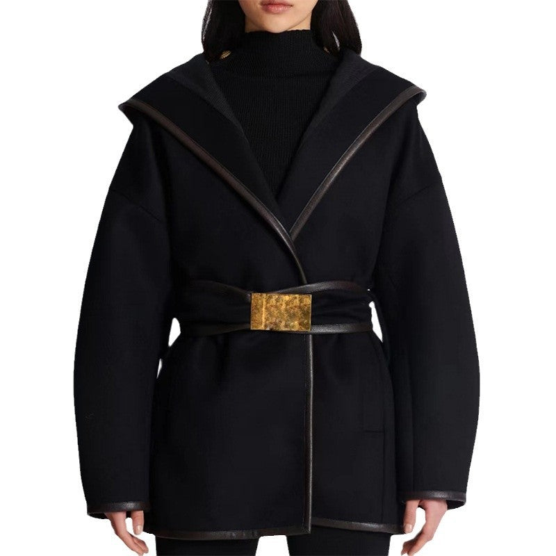 Belted Batwing Sleeve Wool Blend Jacket
