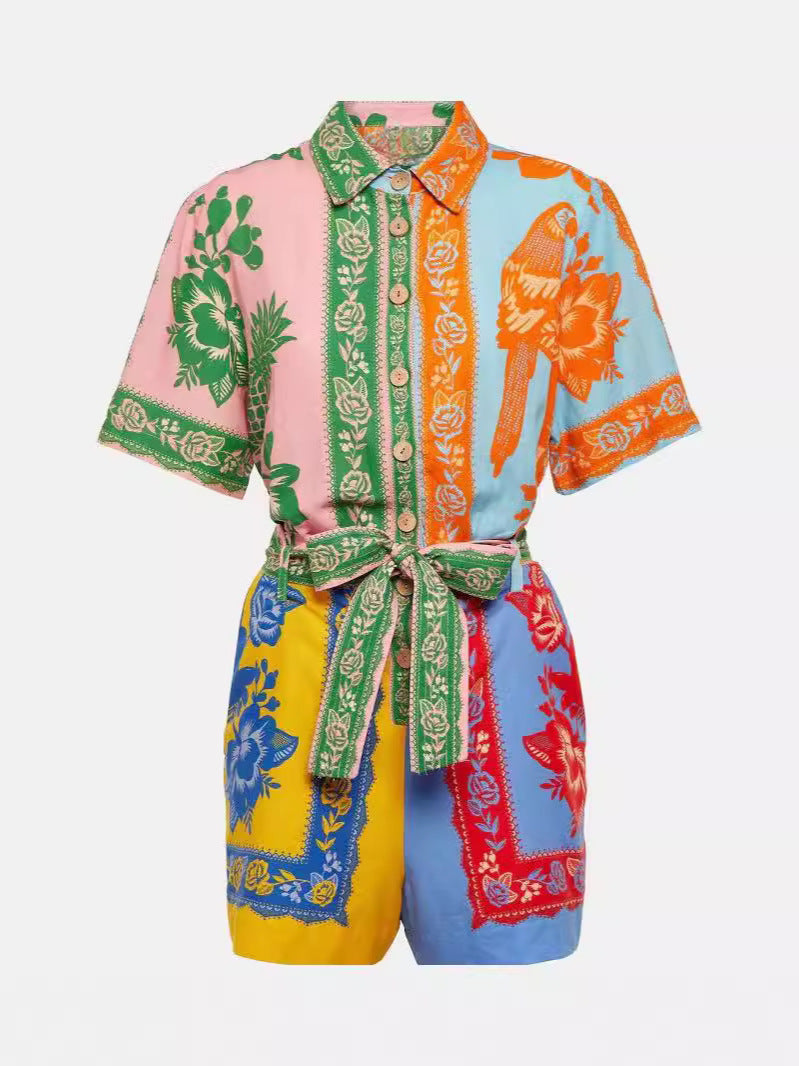 Fashionable Casual Color-Blocked Linen Jumpsuit for Women