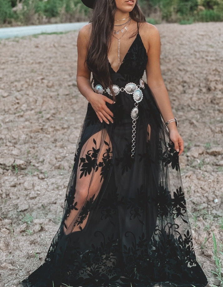 Women'S Clothing, Amazon, Independent Station, Sleeveless V-Neck Suspenders, Long Skirts, Dresses, Exposed Legs