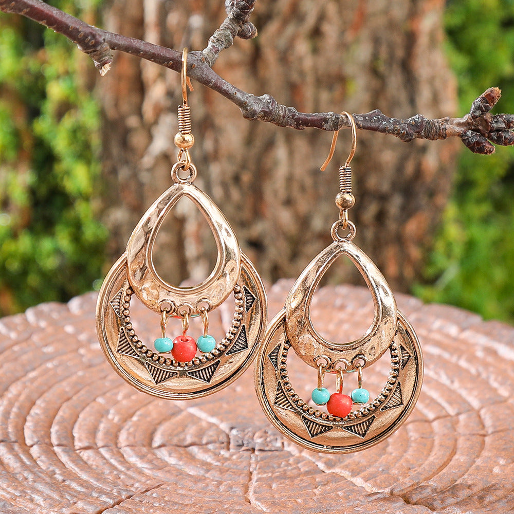 Long Dangle Rose Leaf Earrings Alloy with Beads