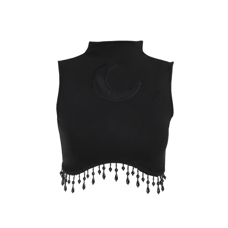 Moon Pattern High Neck Sleeveless Top for Women