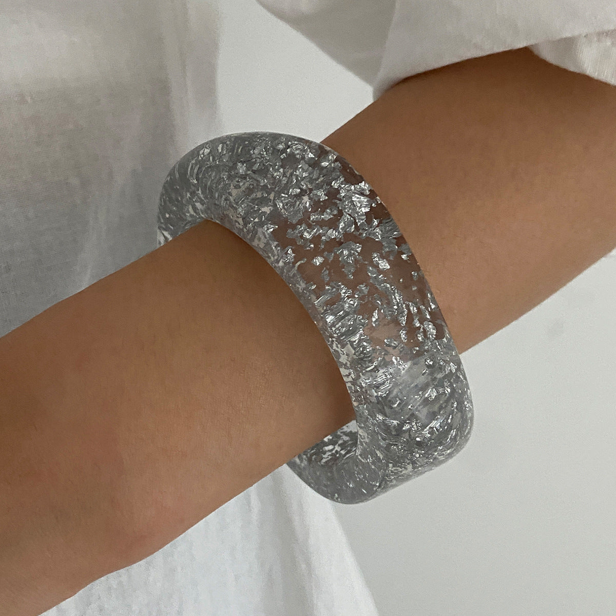 Geometric Transparent Silver Foil Bracelet Stylish Spring Bracelet