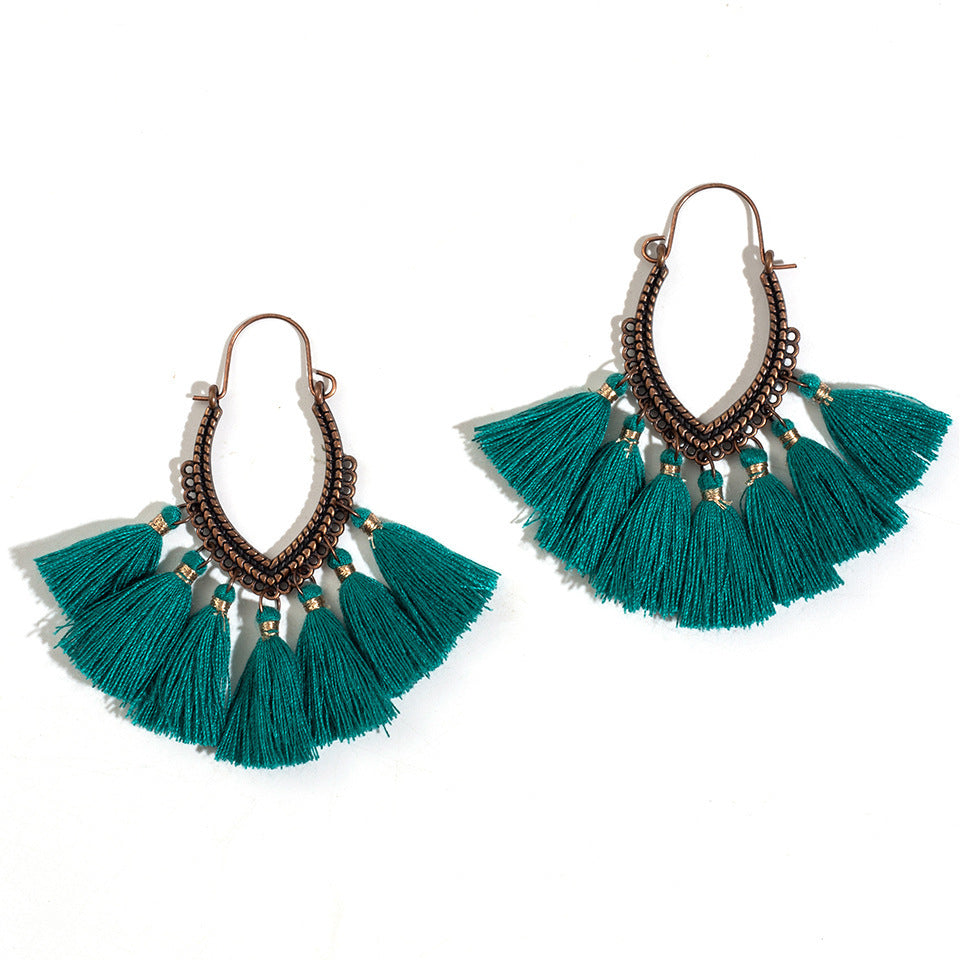 Bohemian Tassel U-Shaped Alloy Vintage Earrings for Women