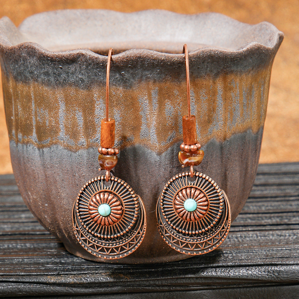 Geometric Alloy Earrings Stylish Bohemian Wood Dangle Earrings