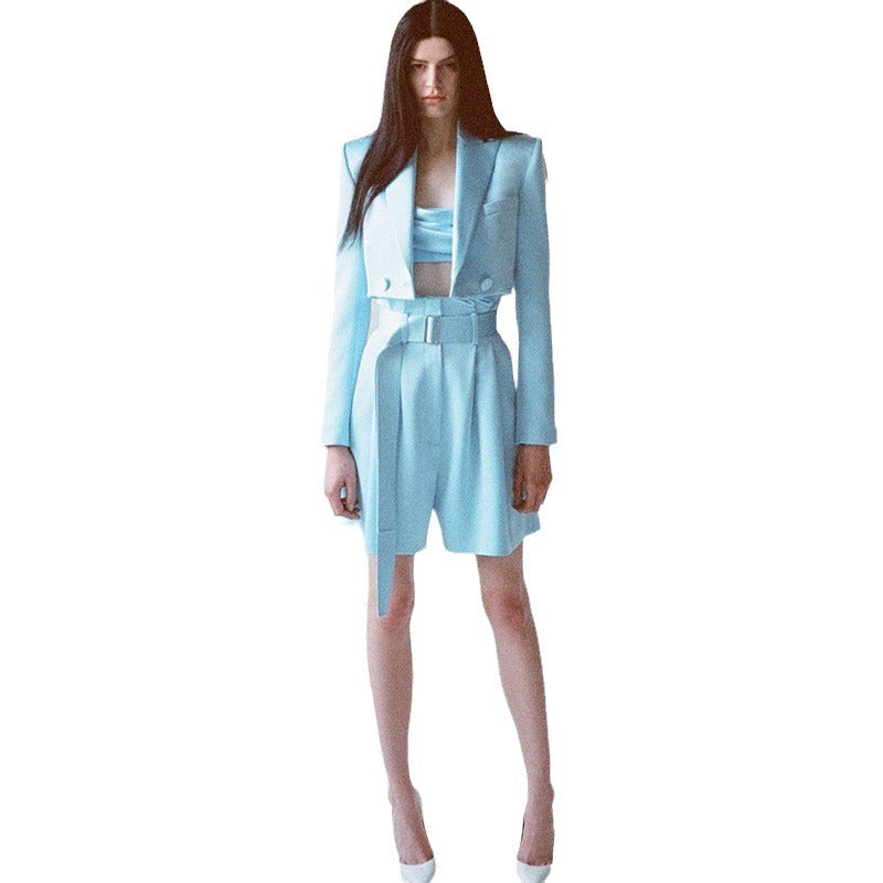 Stylish Satin Crop Blazer And Shorts Set