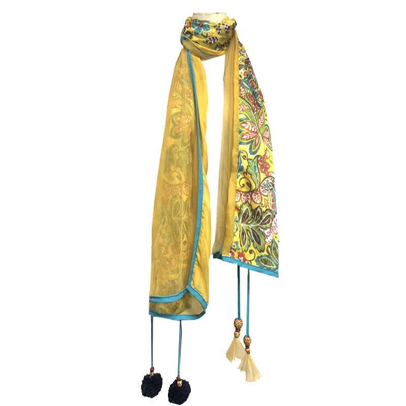 Summer New Ethnic Style Retro Printed Mesh Tassel Versatile Scarf Multi Functional Shawl