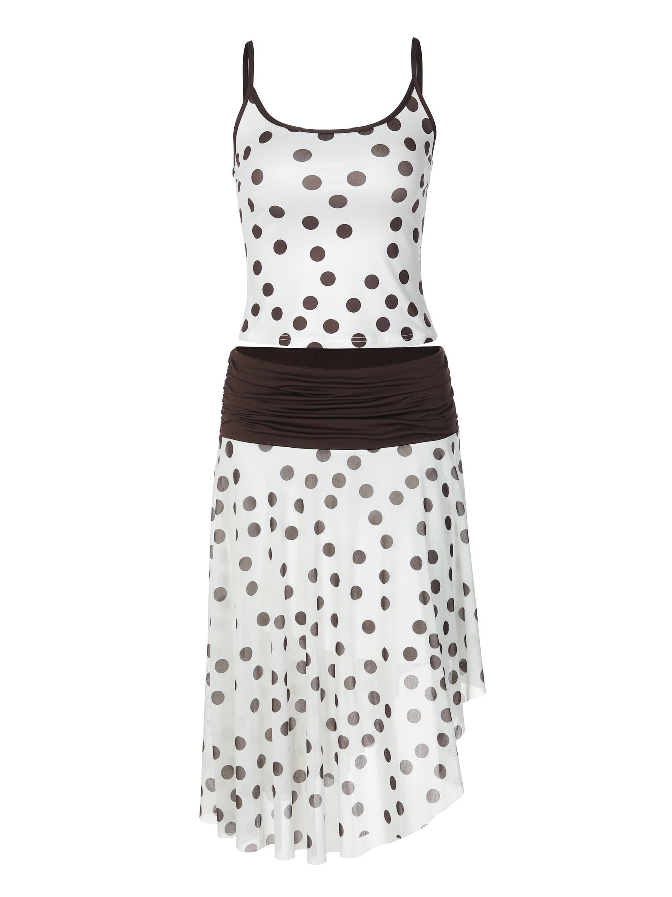 Trendy Polka Dot Sleeveless Top and Color-Block Skirt Set