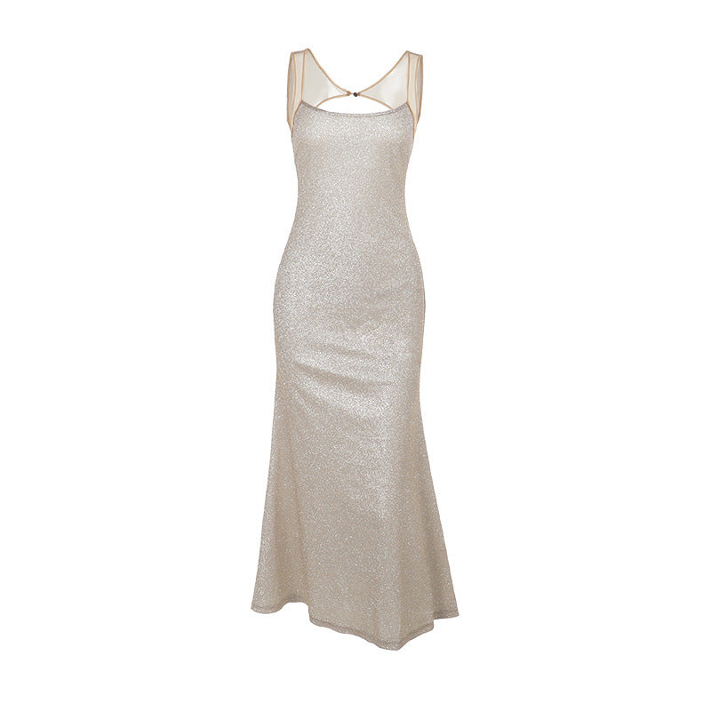 Elegant Sparkling Strap Dress for Women, Slim Fit Long Dress