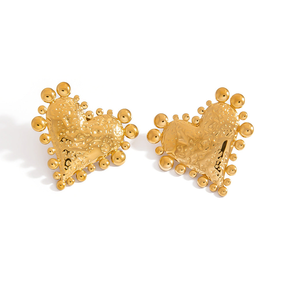Heart Shaped Stainless Steel Earrings Vintage Style 18K Gold Plated Jewelry